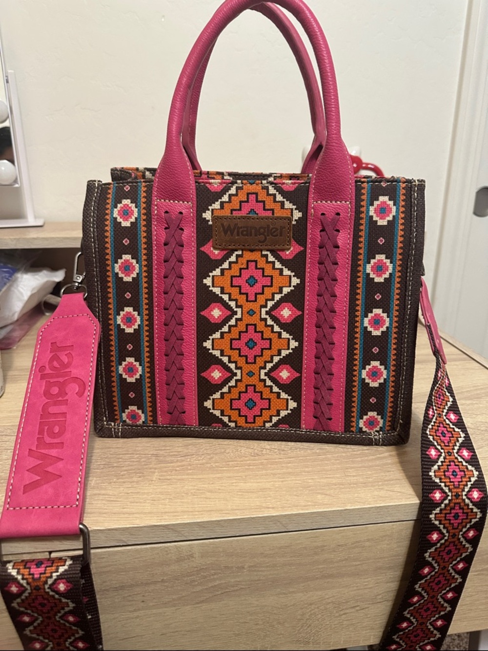 Wrangler Pink and Brown Southwestern Satchel